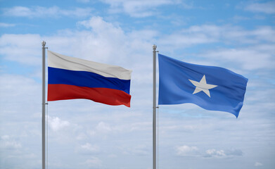 Somalia and Russia flags, country relationship concept