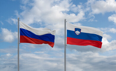 Slovenia and Russia flags, country relationship concept