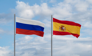 Spain and Russia flags, country relationship concept