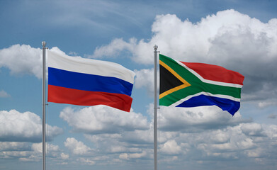 South Africa and Russia flags, country relationship concept