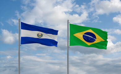 El Salvador, Salvador and Brazil flags, country relationship concept