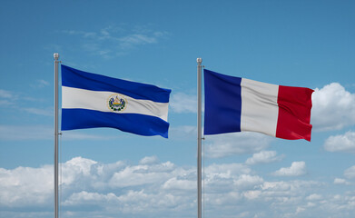 El Salvador, Salvador and France flags, country relationship concept