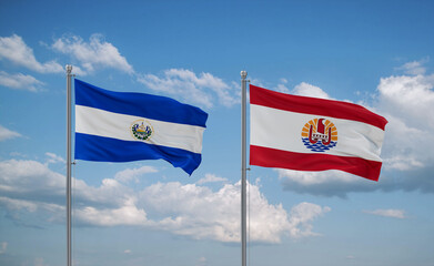 El Salvador, Salvador and French Polynesia flags, country relationship concept