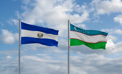Uzbekistan and El Salvador, Salvador flags, country relationship concept