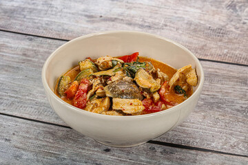 Thai red spicy curry with chicken