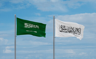 Saudi Arabia and Afghanistan national flags, country relationship concept