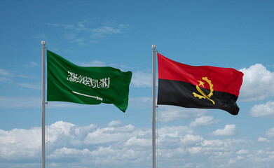 Saudi Arabia and Angola national flags, country relationship concept
