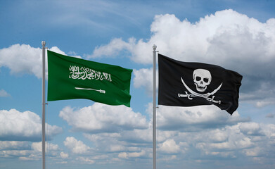 Pirate and Saudi Arabia flags, country relationship concept