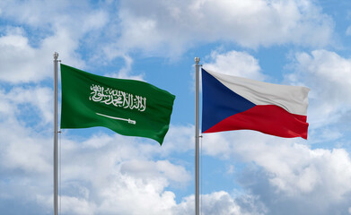 Czech Republic and Saudi Arabia flags, country relationship concept