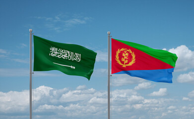Eritrea and Saudi Arabia flags, country relationship concept