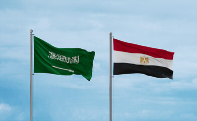 Egypt and Saudi Arabia flags, country relationship concept