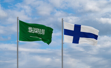 Finland and Saudi Arabia flags, country relationship concept