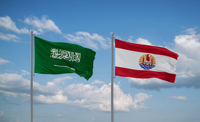 Saudi Arabia and French Polynesia flags, country relationship concept