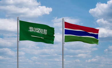 Gambia and Saudi Arabia flags, country relationship concept