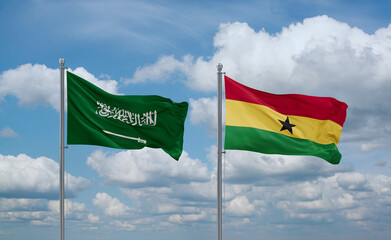 Ghana and Saudi Arabia flags, country relationship concept