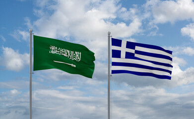 Greece and Saudi Arabia flags, country relationship concept