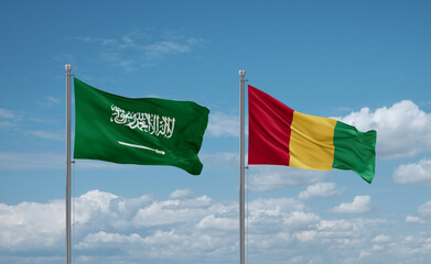 Guinea and Saudi Arabia flags, country relationship concept