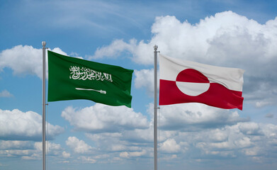 Greenland and Saudi Arabia flags, country relationship concept