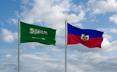 Haiti and Saudi Arabia flags, country relationship concept