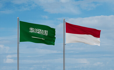 Indonesia and Saudi Arabia flags, country relationship concept