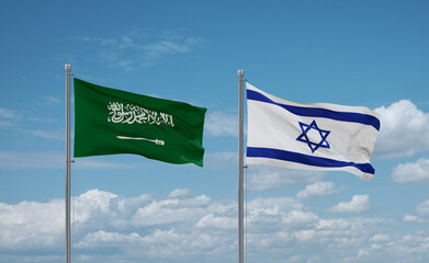 Israel and Saudi Arabia flags, country relationship concept