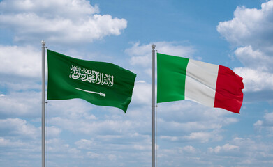 Italy and Saudi Arabia flags, country relationship concept