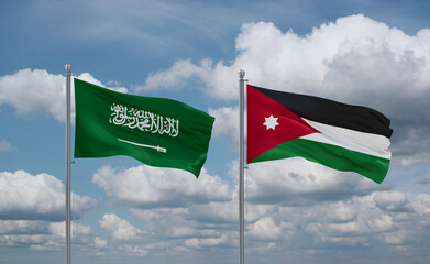 Jordan and Saudi Arabia flags, country relationship concept