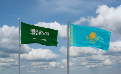 Kazakhstan and Saudi Arabia flags, country relationship concept