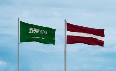 Latvia and Saudi Arabia flags, country relationship concept