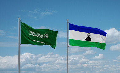 Lesotho and Saudi Arabia flags, country relationship concept