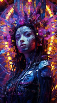 portrait of a woman in carnival mask, beautiful gorgeous trippy apocalypse closeup photo, strange gorgeous enchantress