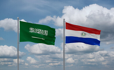 Paraguay and Saudi Arabia flags, country relationship concept