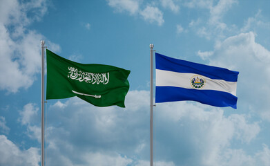 Salvador and Saudi Arabia flags, country relationship concept