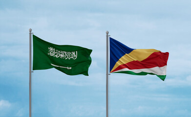 Seychelles and Saudi Arabia flags, country relationship concept