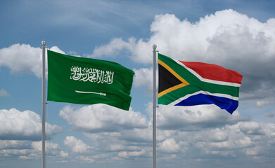 South Africa and Saudi Arabia flags, country relationship concept