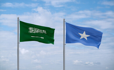 Somalia and Saudi Arabia flags, country relationship concept