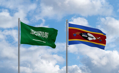 Eswatini and Saudi Arabia flags, country relationship concept