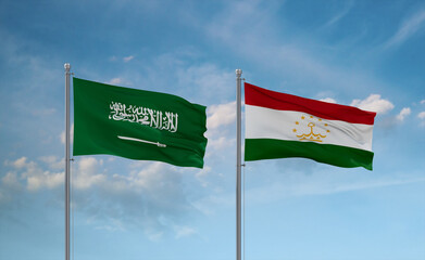 Tajikistan and Saudi Arabia flags, country relationship concept