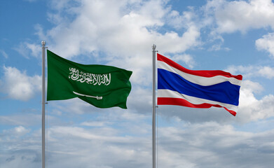 Thailand and Saudi Arabia flags, country relationship concept