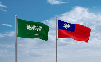 Taiwan and Saudi Arabia flags, country relationship concept