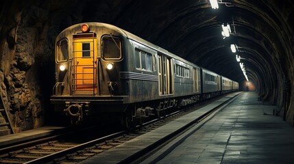 Naklejka premium subway train in a tunnel section cut