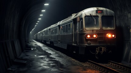 Fototapeta na wymiar abandoned subway train in a tunnel section cut