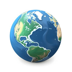 Earth globe on white, Isolated 3D rendered icon of the planet Earth 