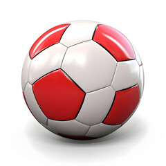Red and white color soccer ball isolated on white background, Isolated 3D rendered icon of football 