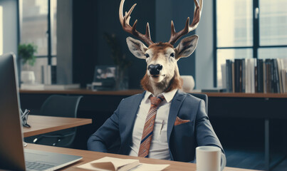 Professional deer engrossed in work.