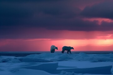 polar bear on drifting ice with snow