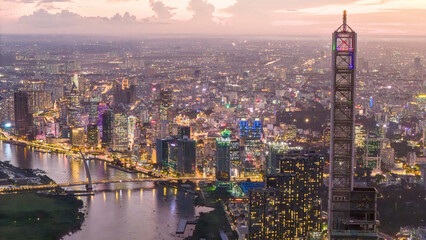 Aerial view of Ho Chi Minh City skyline and skyscrapers on Saigon river, center of heart business...