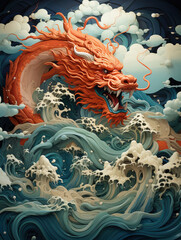 Fototapeta na wymiar Mystical Roar: A Dragon's Ascend Among the Clouds