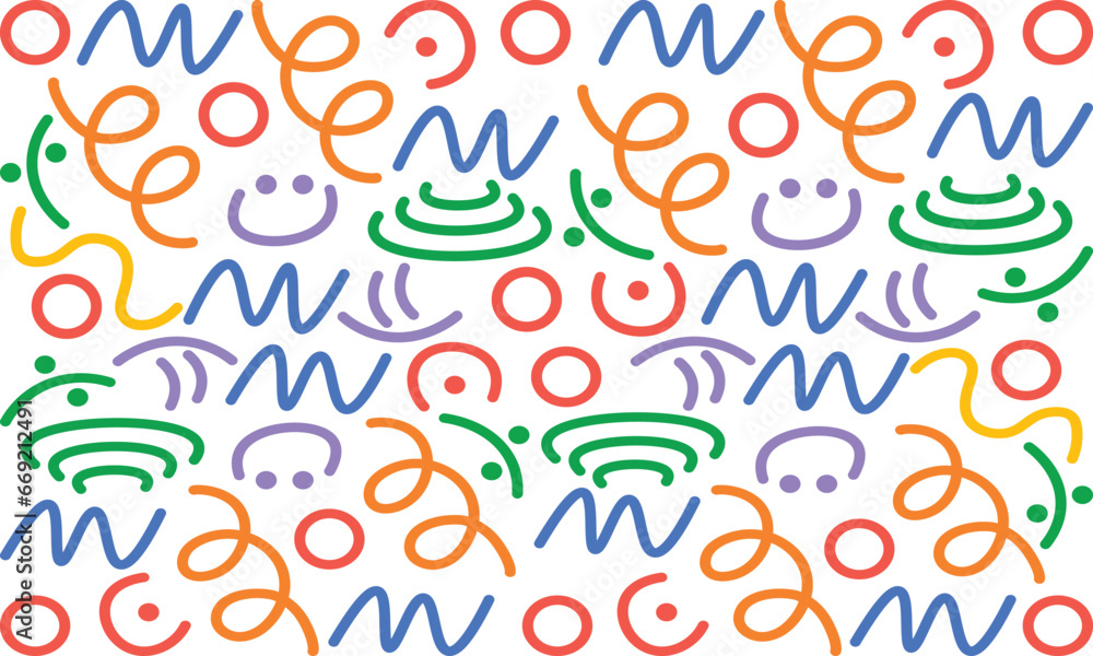 Poster abstract colorful line doodle seamless pattern background. trendy seamless funny colorful background