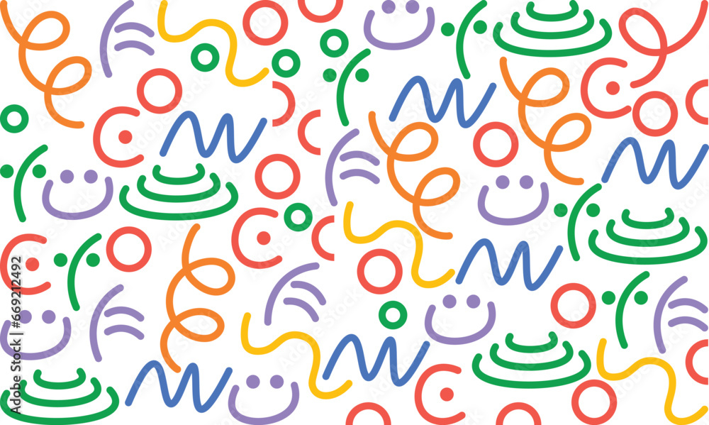 Poster abstract colorful line doodle seamless pattern background. trendy seamless funny colorful background